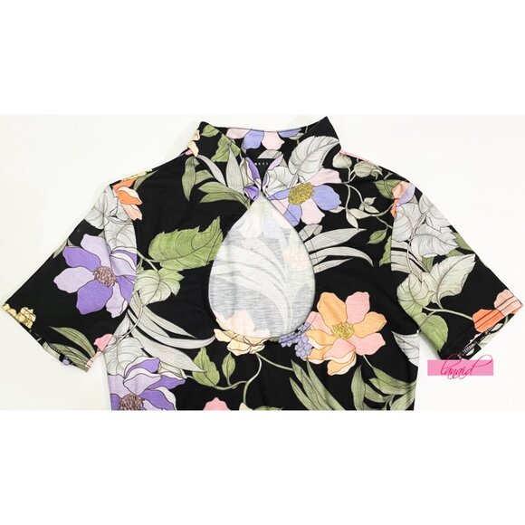 ASOS Keyhole Midi Sketchy Floral Print Asian Chinese Oriental Japanese Cut-Out 4 - Picture 7 of 10